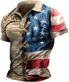 Men American Flag Golf Shirts 4th of July Short Sleeve Performance Moisture Wicking Quick Dry USA Patriotic Polo Shirt