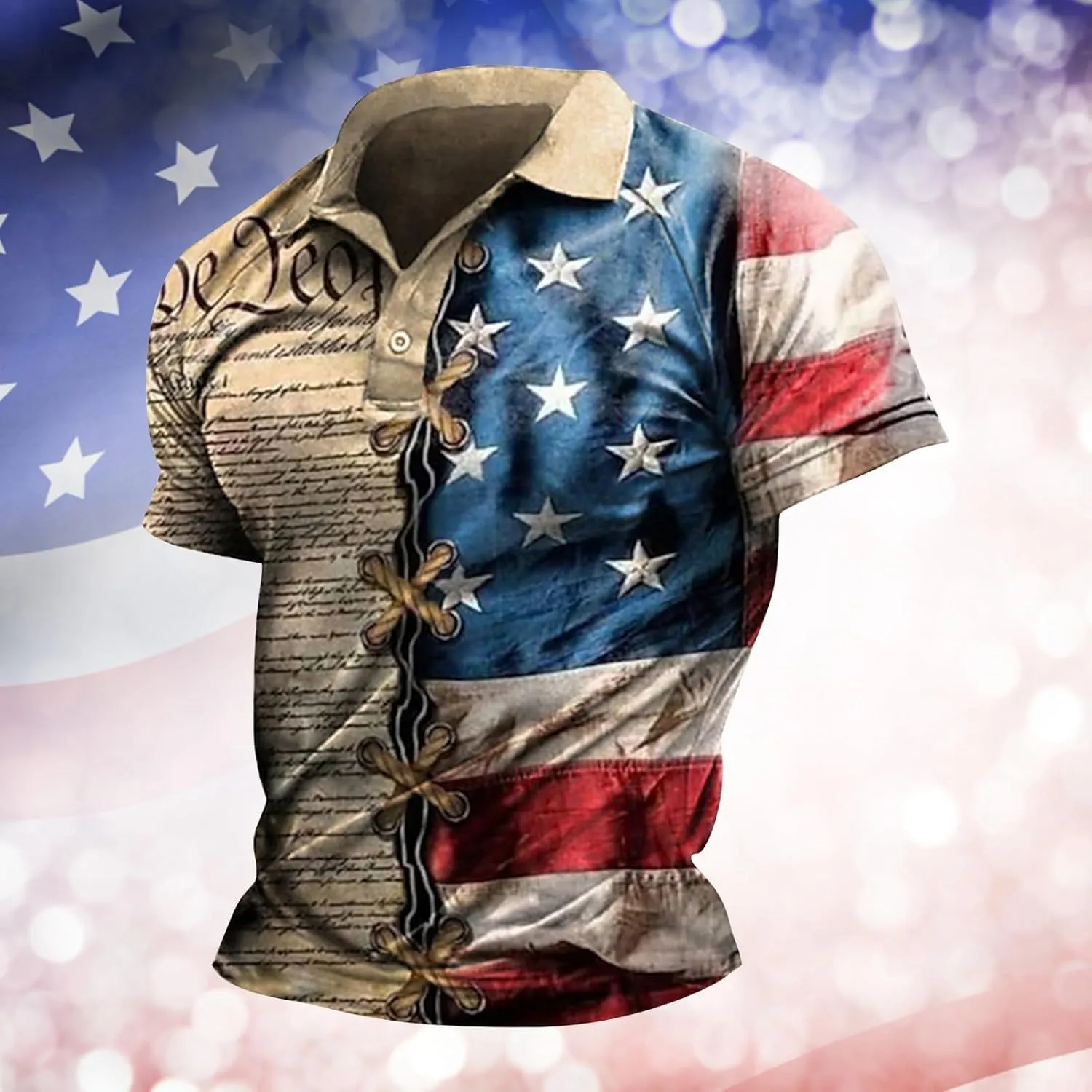 Men American Flag Golf Shirts 4th of July Short Sleeve Performance Moisture Wicking Quick Dry USA Patriotic Polo Shirt