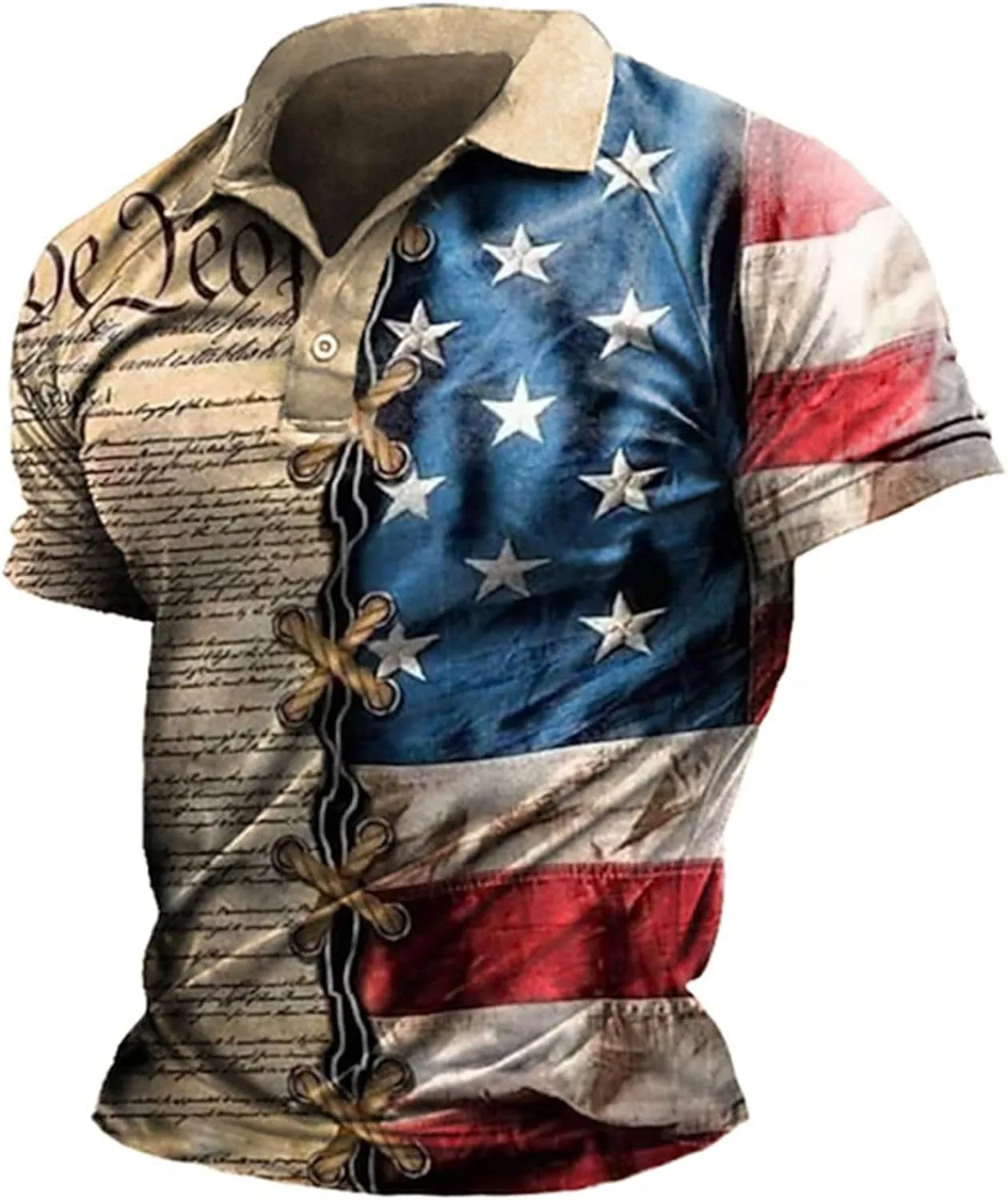 Men American Flag Golf Shirts 4th of July Short Sleeve Performance Moisture Wicking Quick Dry USA Patriotic Polo Shirt