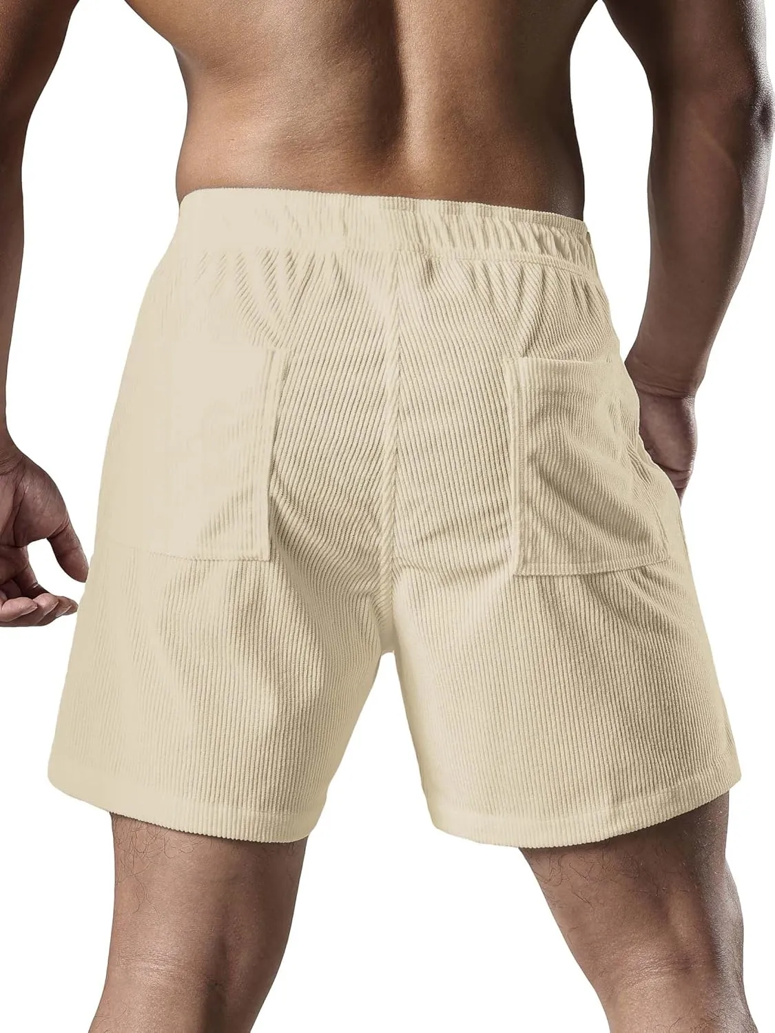 Men's Casual Drawstring Corduroy Shorts Elastic Waist Summer Shorts with Pocket