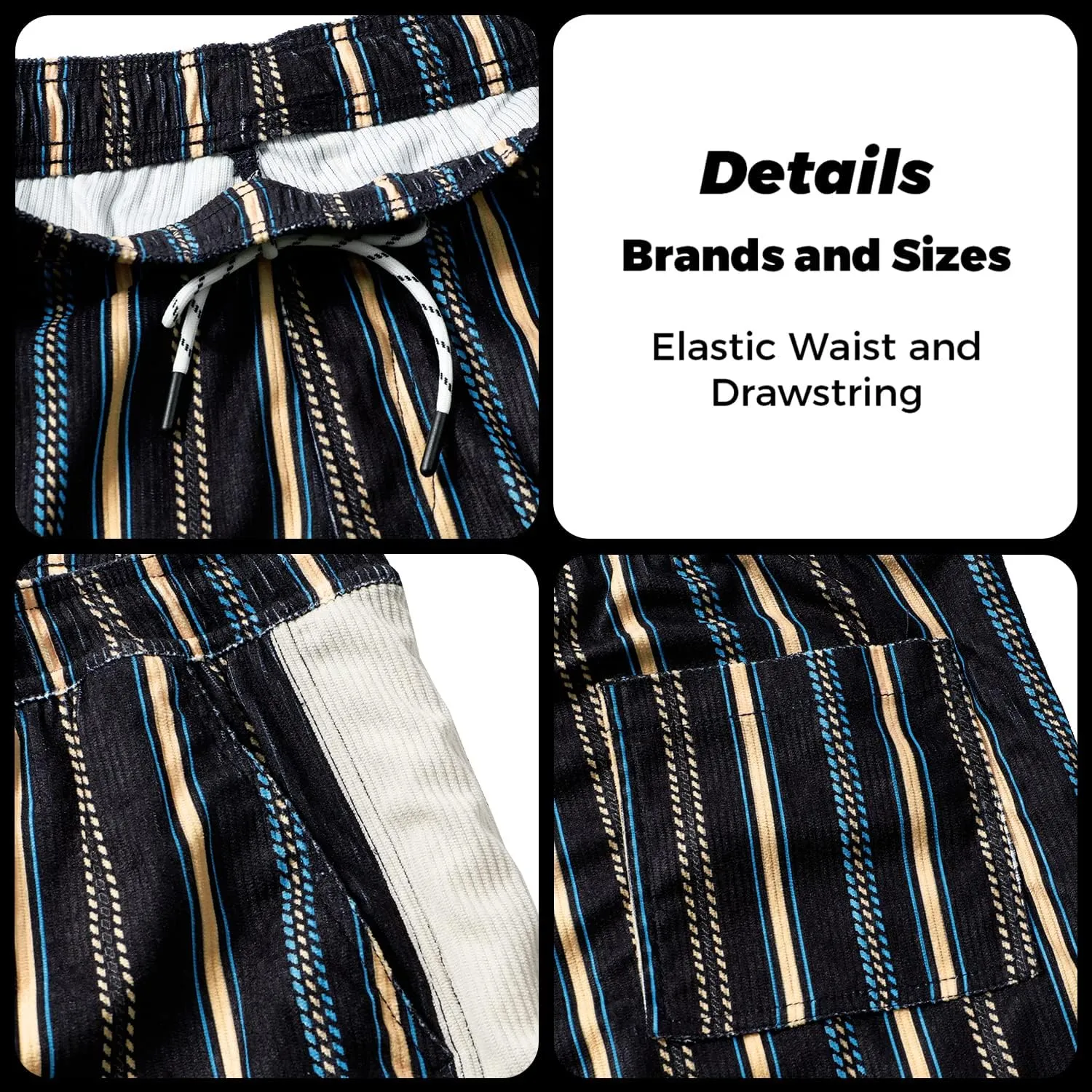 Men's Casual Drawstring Corduroy Shorts Elastic Waist Summer Shorts with Pocket