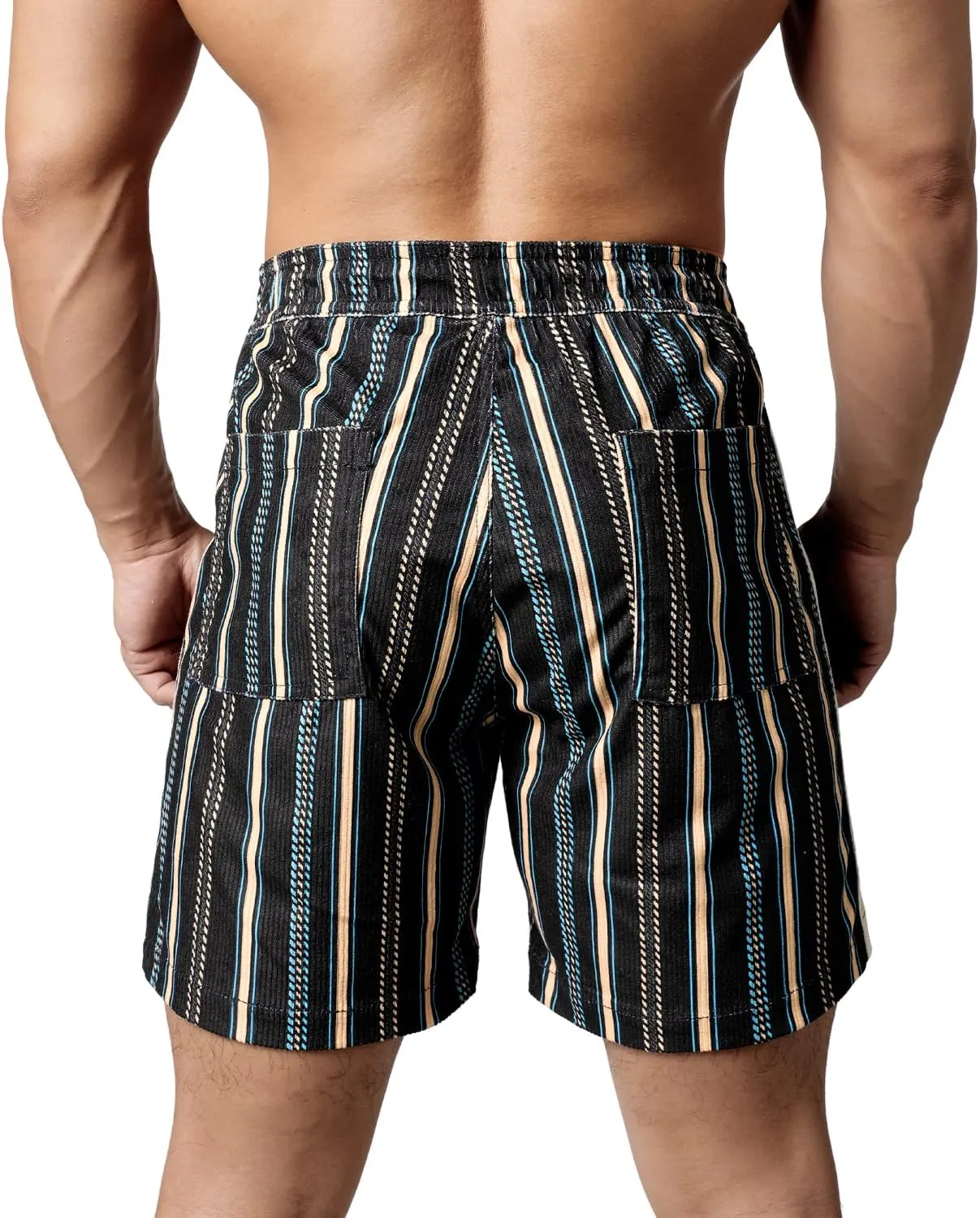 Men's Casual Drawstring Corduroy Shorts Elastic Waist Summer Shorts with Pocket