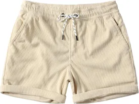 Men's Casual Drawstring Corduroy Shorts Elastic Waist Summer Shorts with Pocket