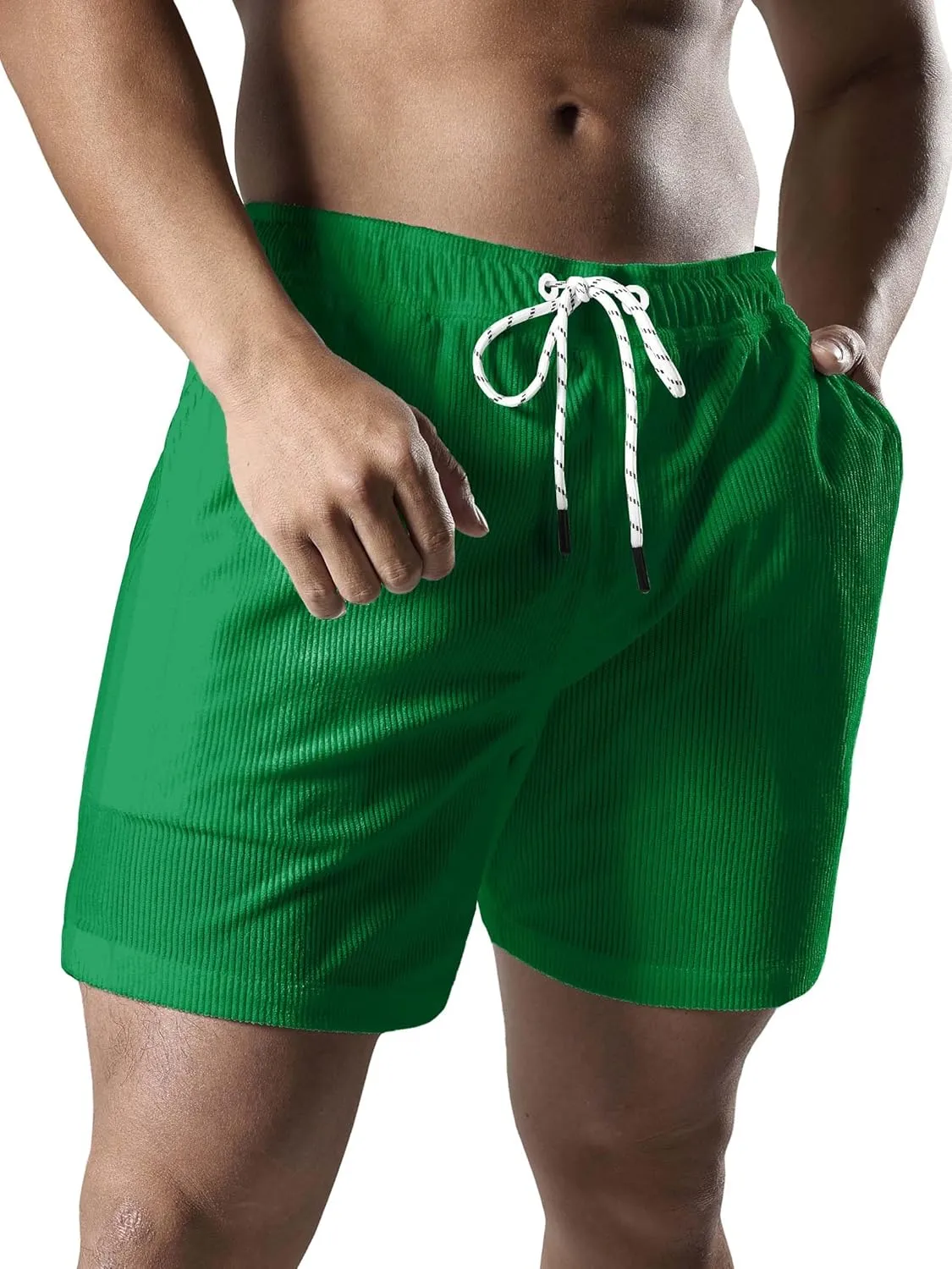 Men's Casual Drawstring Corduroy Shorts Elastic Waist Summer Shorts with Pocket