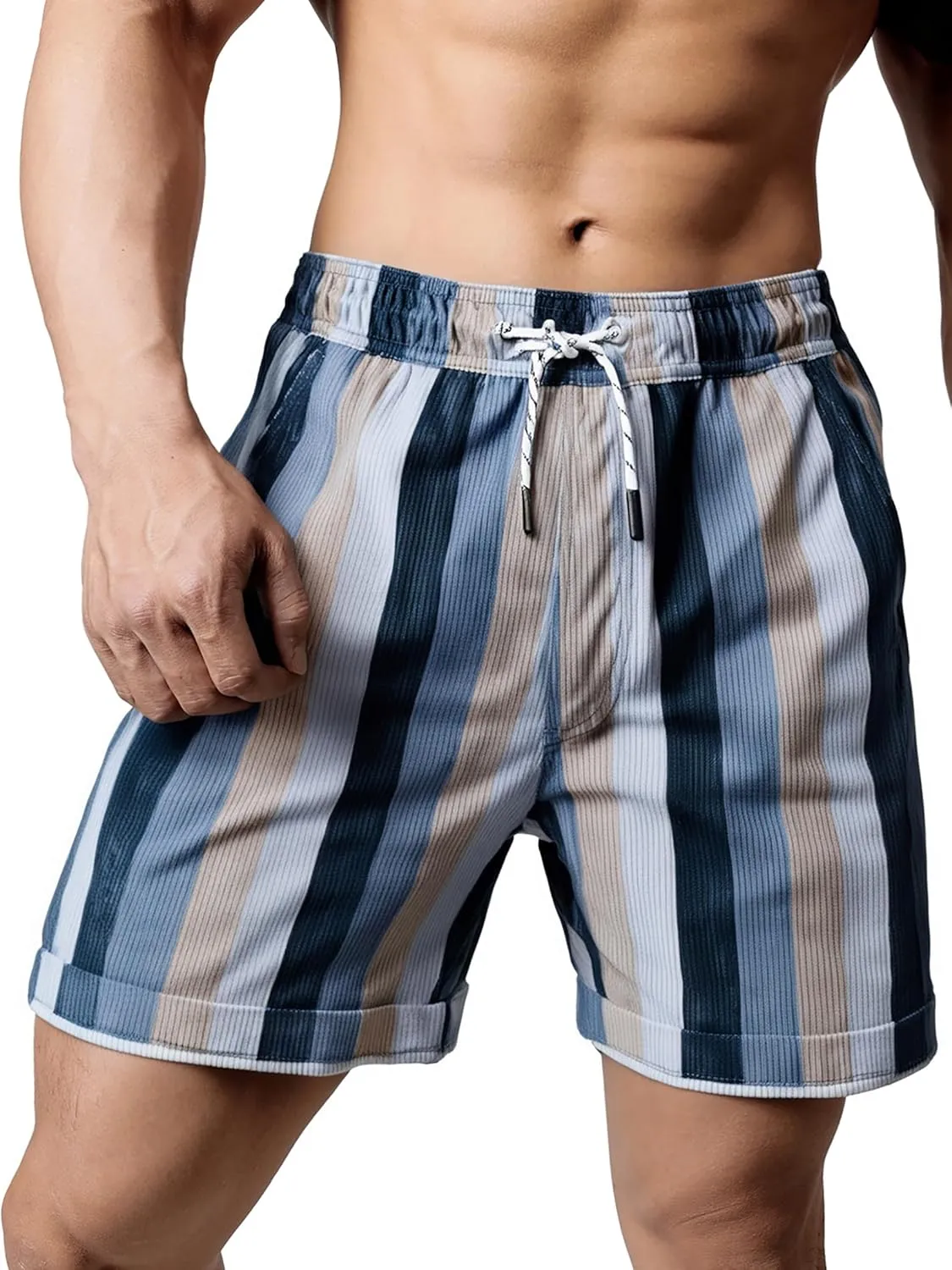 Men's Casual Drawstring Corduroy Shorts Elastic Waist Summer Shorts with Pocket