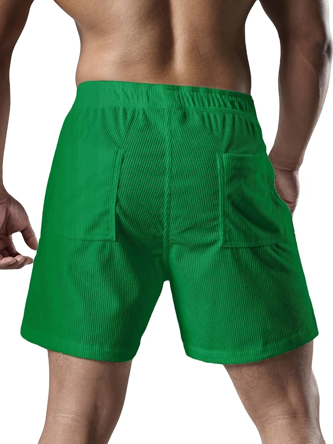 Men's Casual Drawstring Corduroy Shorts Elastic Waist Summer Shorts with Pocket
