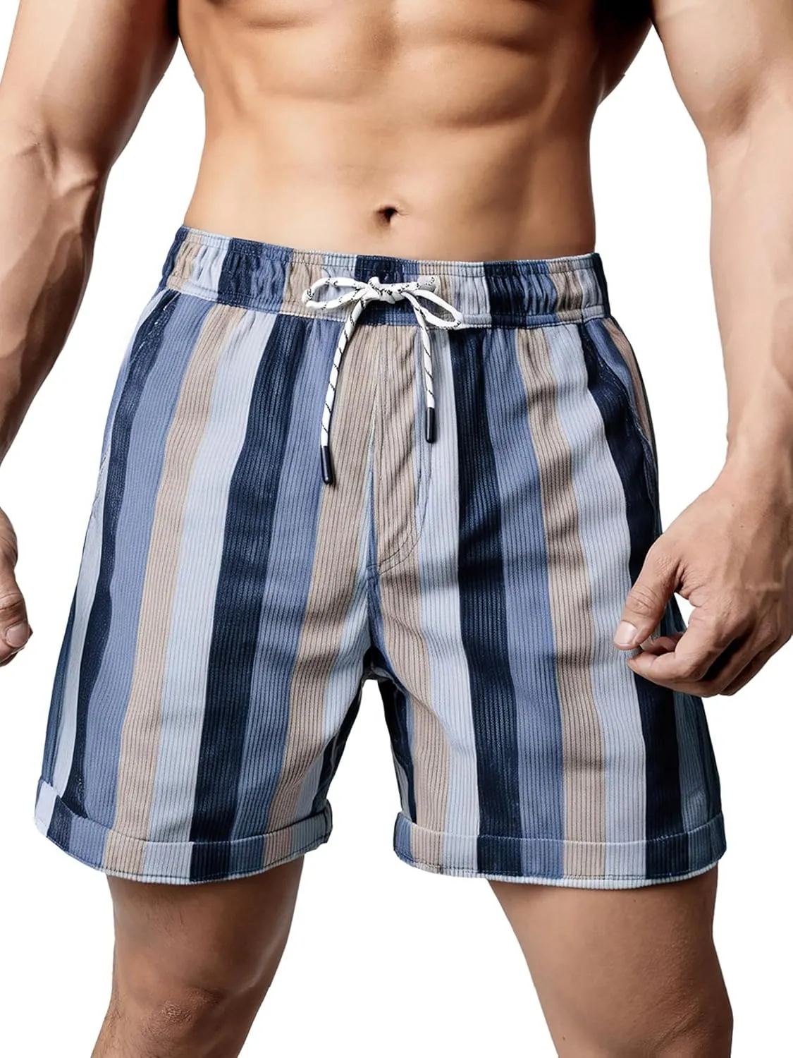 Men's Casual Drawstring Corduroy Shorts Elastic Waist Summer Shorts with Pocket