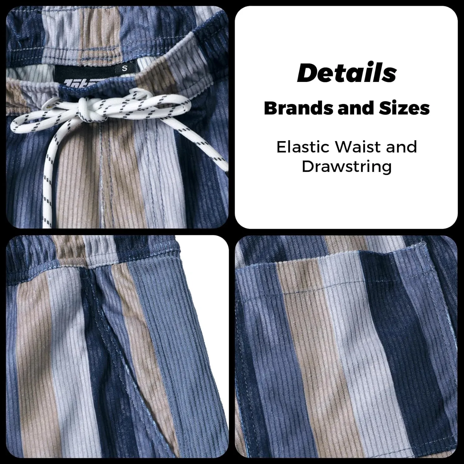 Men's Casual Drawstring Corduroy Shorts Elastic Waist Summer Shorts with Pocket