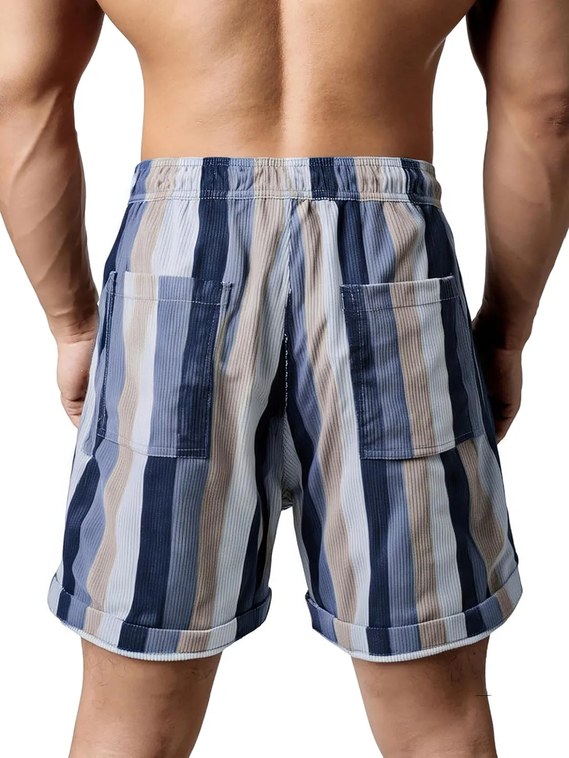 Men's Casual Drawstring Corduroy Shorts Elastic Waist Summer Shorts with Pocket