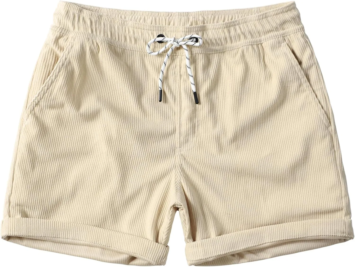 Men's Casual Drawstring Corduroy Shorts Elastic Waist Summer Shorts with Pocket