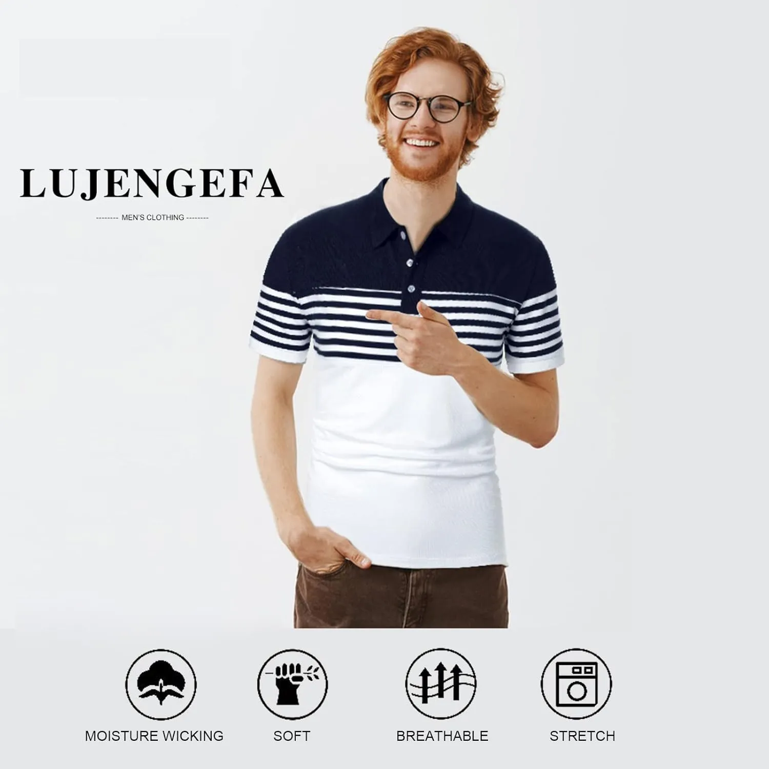 Mens Polo Shirts Long/Short Sleeve Striped Casual Slim Fit Golf Polo Contrast Color Summer Cotton T-Shirts
