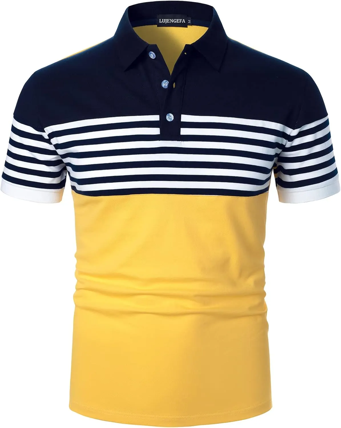 Mens Polo Shirts Long/Short Sleeve Striped Casual Slim Fit Golf Polo Contrast Color Summer Cotton T-Shirts