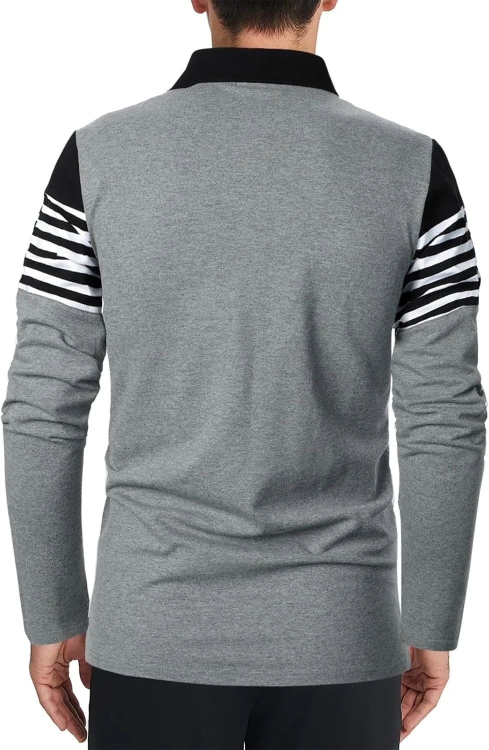 Mens Polo Shirts Long/Short Sleeve Striped Casual Slim Fit Golf Polo Contrast Color Summer Cotton T-Shirts
