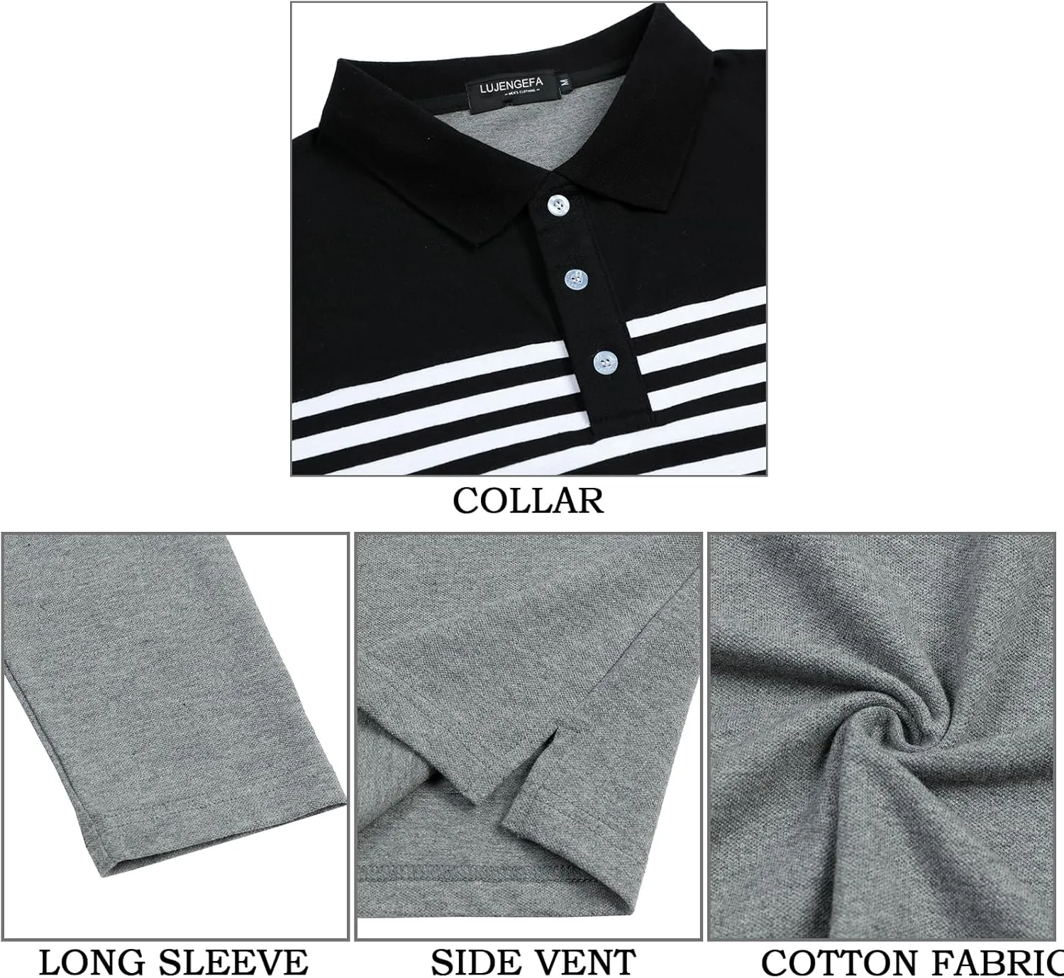Mens Polo Shirts Long/Short Sleeve Striped Casual Slim Fit Golf Polo Contrast Color Summer Cotton T-Shirts