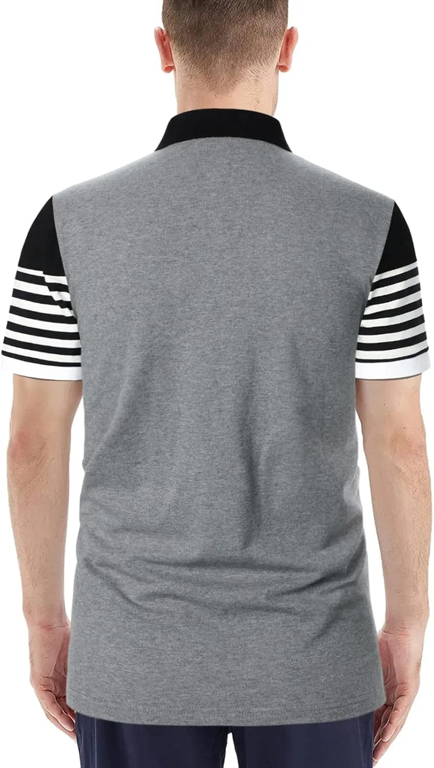 Mens Polo Shirts Long/Short Sleeve Striped Casual Slim Fit Golf Polo Contrast Color Summer Cotton T-Shirts