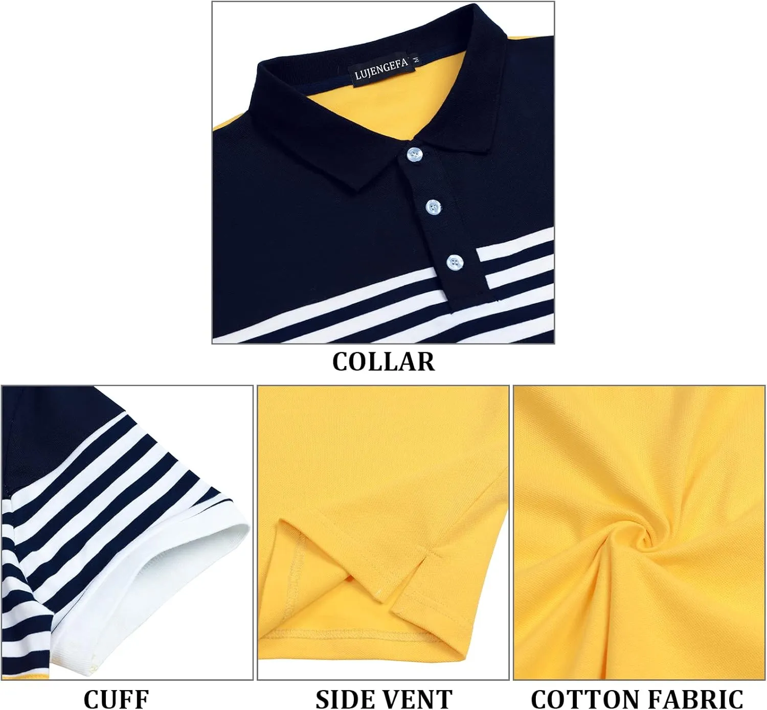 Mens Polo Shirts Long/Short Sleeve Striped Casual Slim Fit Golf Polo Contrast Color Summer Cotton T-Shirts