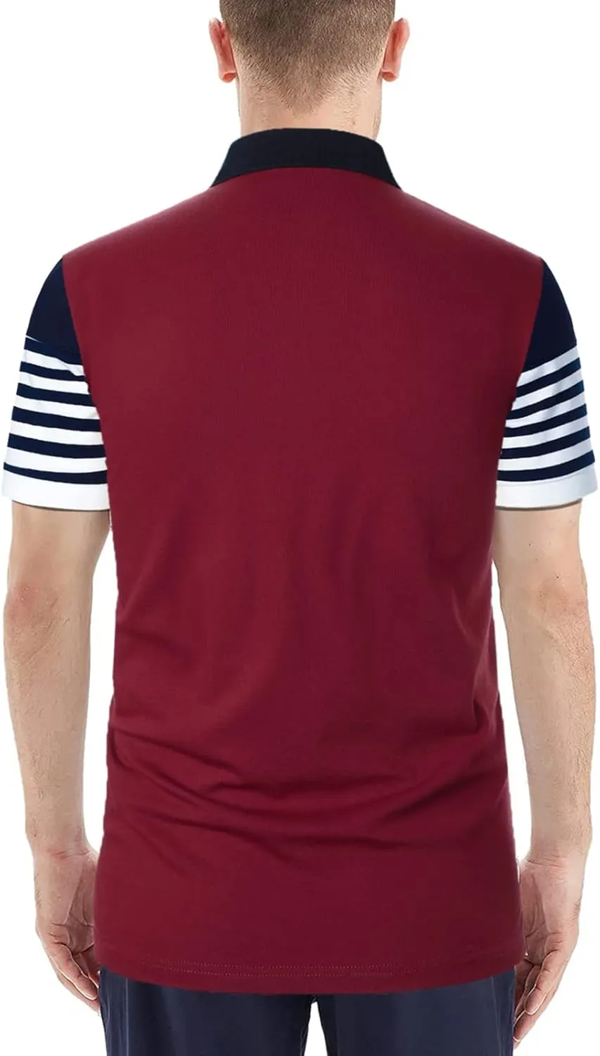 Mens Polo Shirts Long/Short Sleeve Striped Casual Slim Fit Golf Polo Contrast Color Summer Cotton T-Shirts