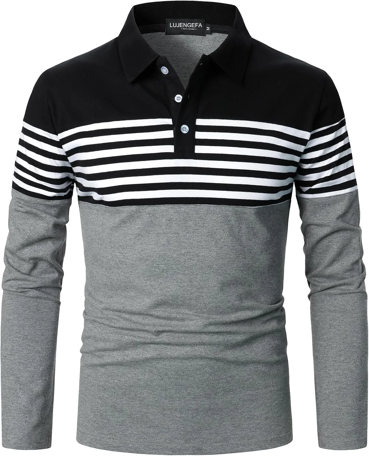 Mens Polo Shirts Long/Short Sleeve Striped Casual Slim Fit Golf Polo Contrast Color Summer Cotton T-Shirts