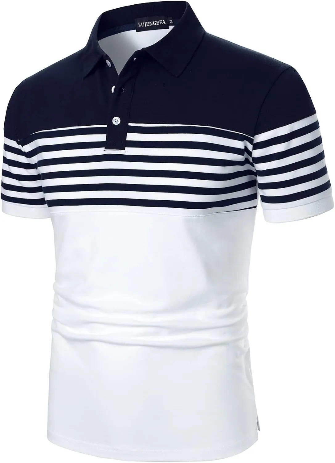 Mens Polo Shirts Long/Short Sleeve Striped Casual Slim Fit Golf Polo Contrast Color Summer Cotton T-Shirts