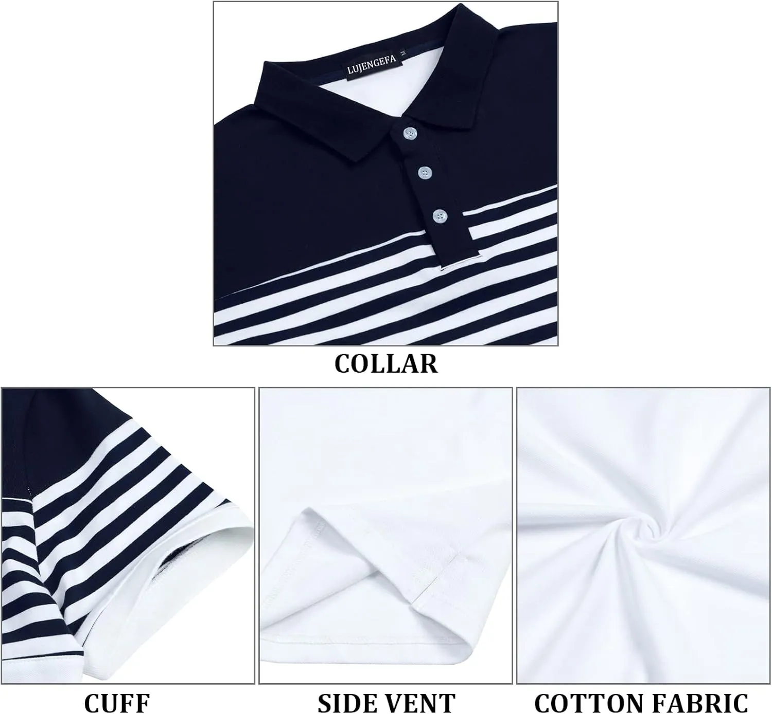 Mens Polo Shirts Long/Short Sleeve Striped Casual Slim Fit Golf Polo Contrast Color Summer Cotton T-Shirts