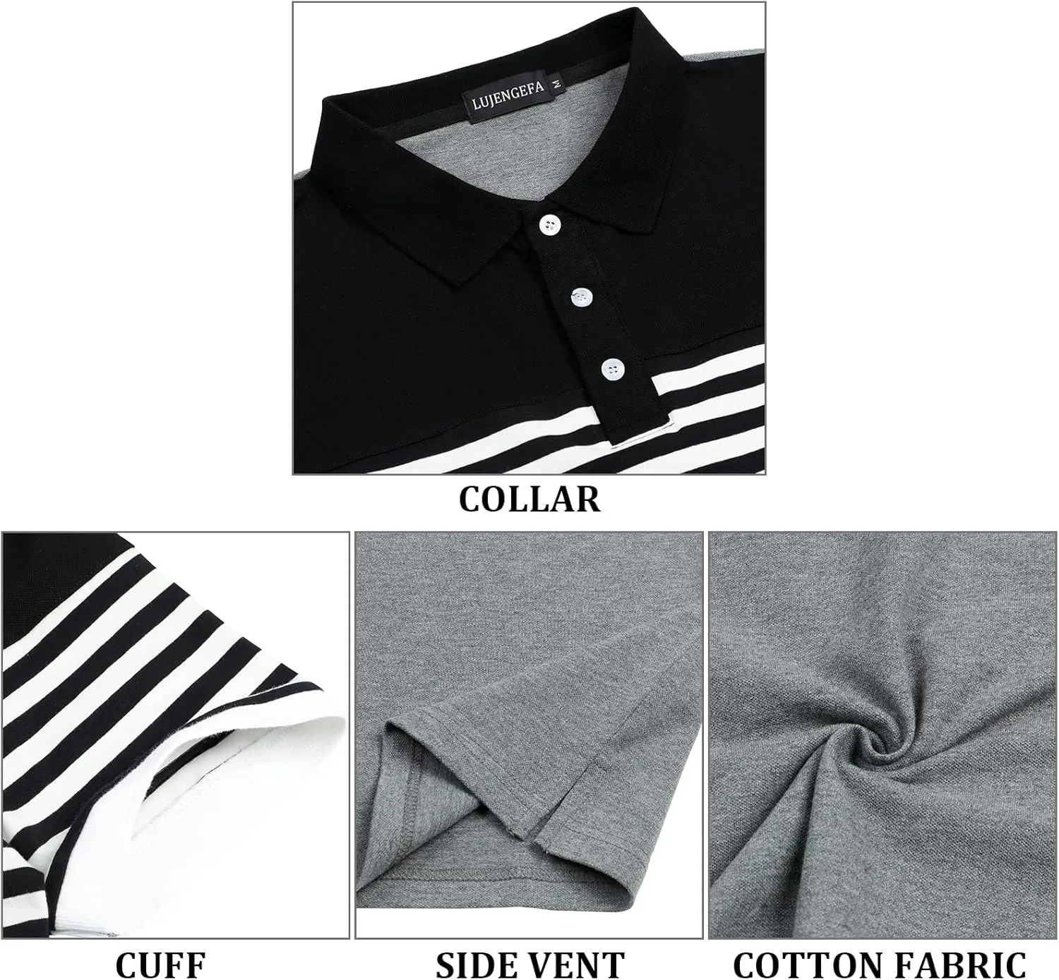 Mens Polo Shirts Long/Short Sleeve Striped Casual Slim Fit Golf Polo Contrast Color Summer Cotton T-Shirts