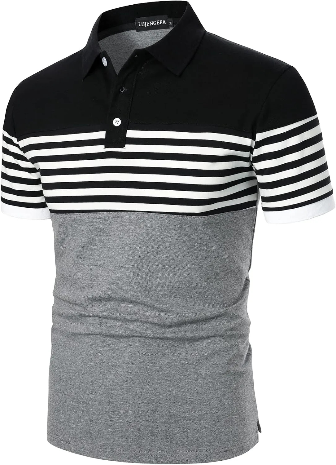 Mens Polo Shirts Long/Short Sleeve Striped Casual Slim Fit Golf Polo Contrast Color Summer Cotton T-Shirts