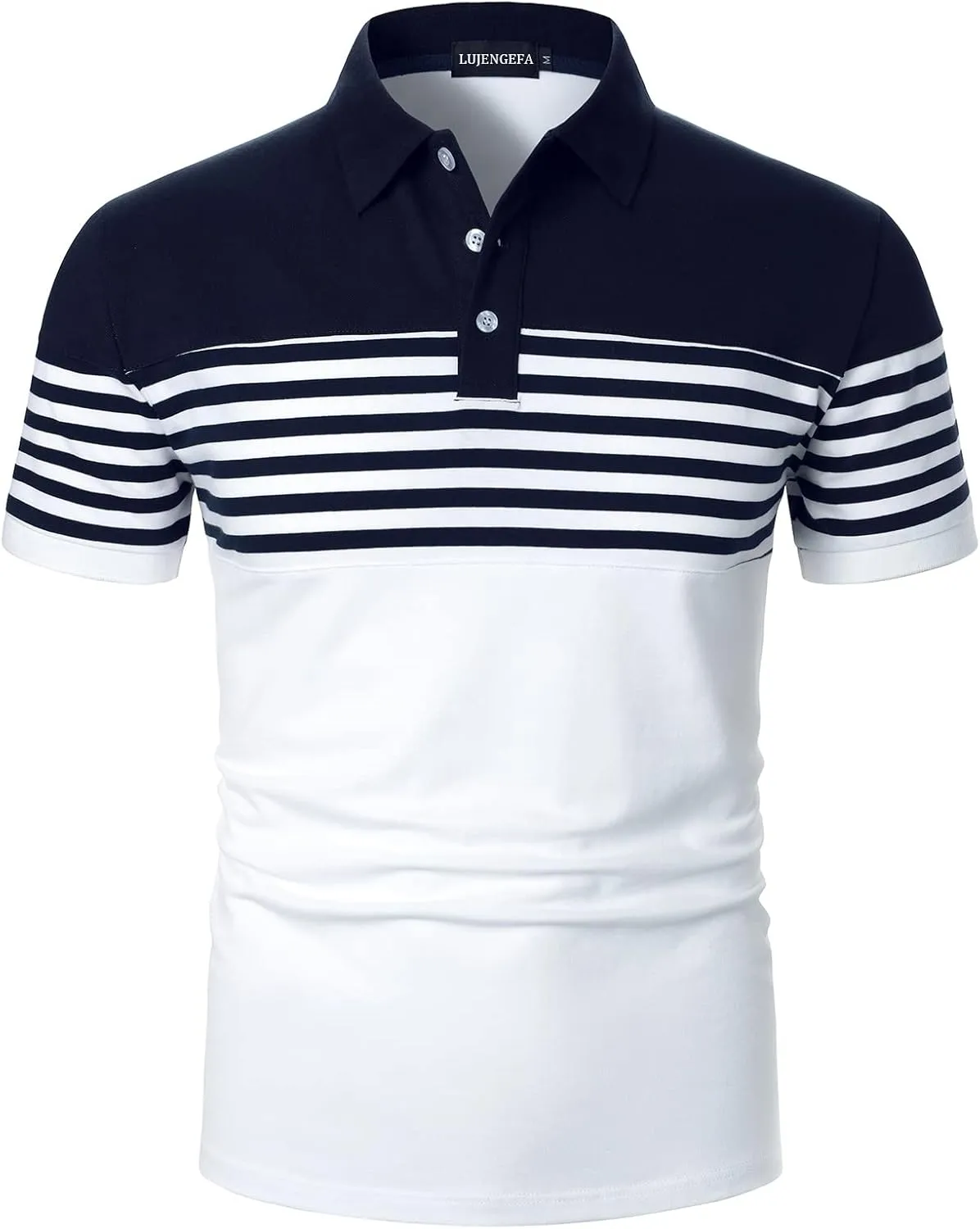 Mens Polo Shirts Long/Short Sleeve Striped Casual Slim Fit Golf Polo Contrast Color Summer Cotton T-Shirts