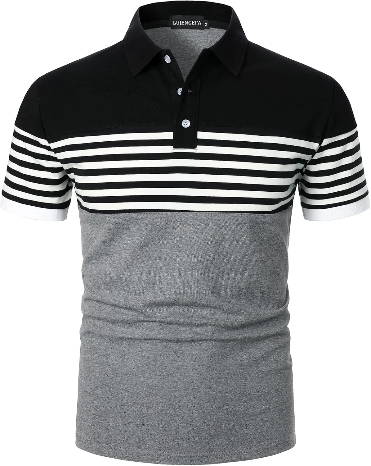 Mens Polo Shirts Long/Short Sleeve Striped Casual Slim Fit Golf Polo Contrast Color Summer Cotton T-Shirts