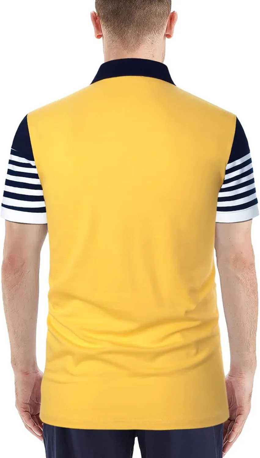 Mens Polo Shirts Long/Short Sleeve Striped Casual Slim Fit Golf Polo Contrast Color Summer Cotton T-Shirts