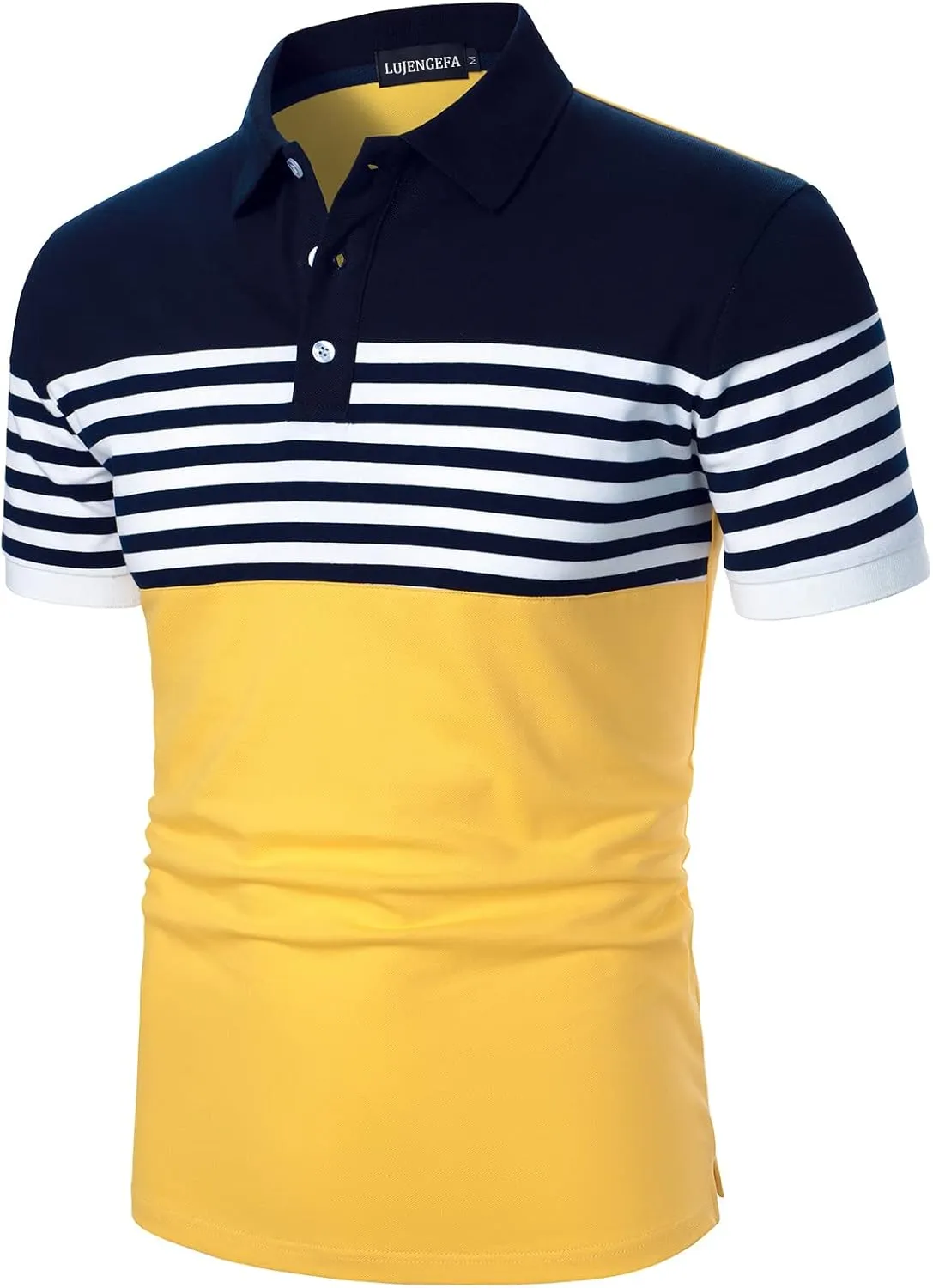 Mens Polo Shirts Long/Short Sleeve Striped Casual Slim Fit Golf Polo Contrast Color Summer Cotton T-Shirts