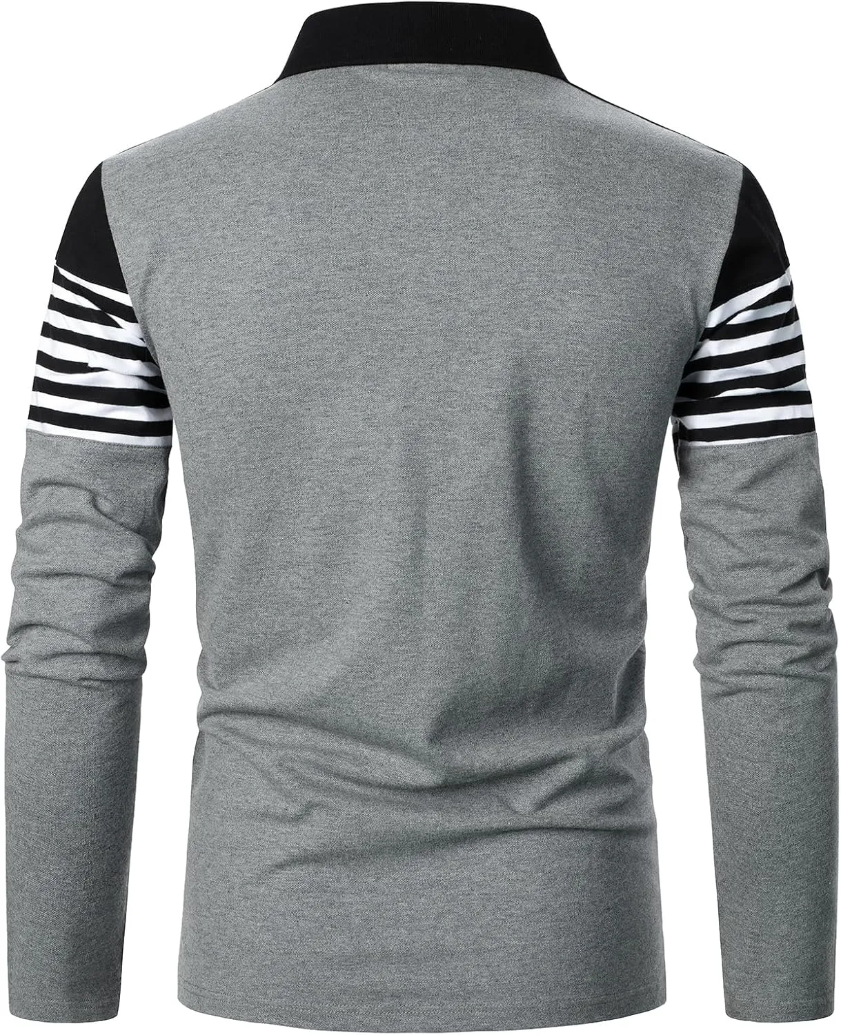 Mens Polo Shirts Long/Short Sleeve Striped Casual Slim Fit Golf Polo Contrast Color Summer Cotton T-Shirts