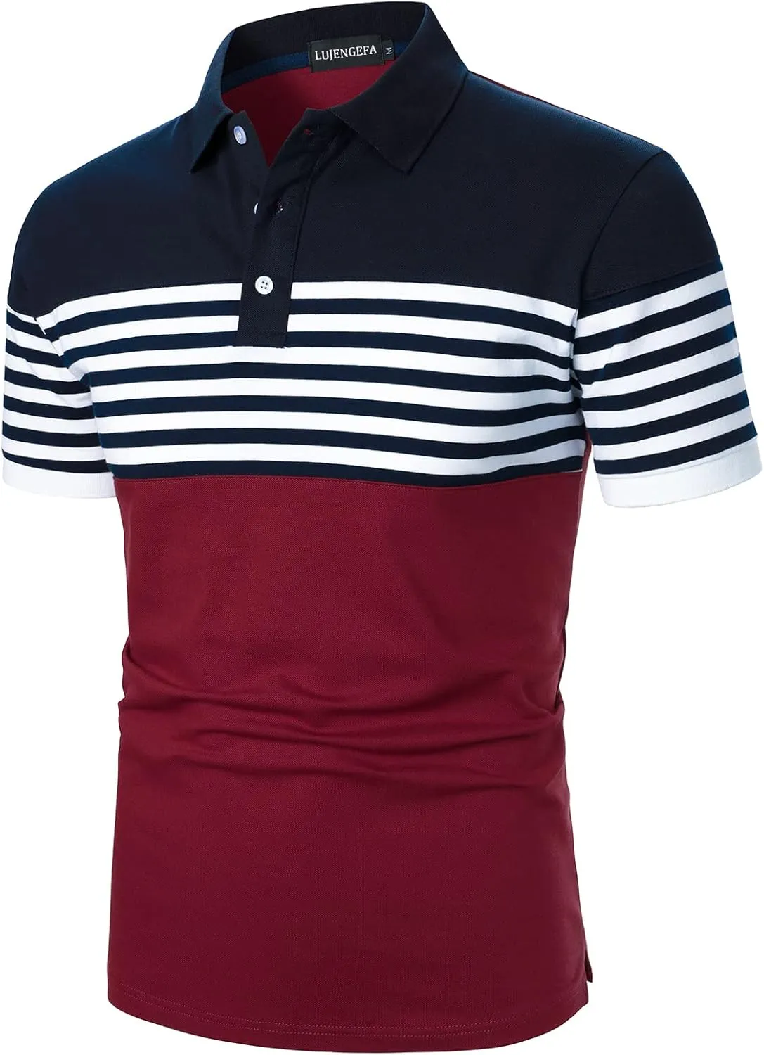 Mens Polo Shirts Long/Short Sleeve Striped Casual Slim Fit Golf Polo Contrast Color Summer Cotton T-Shirts