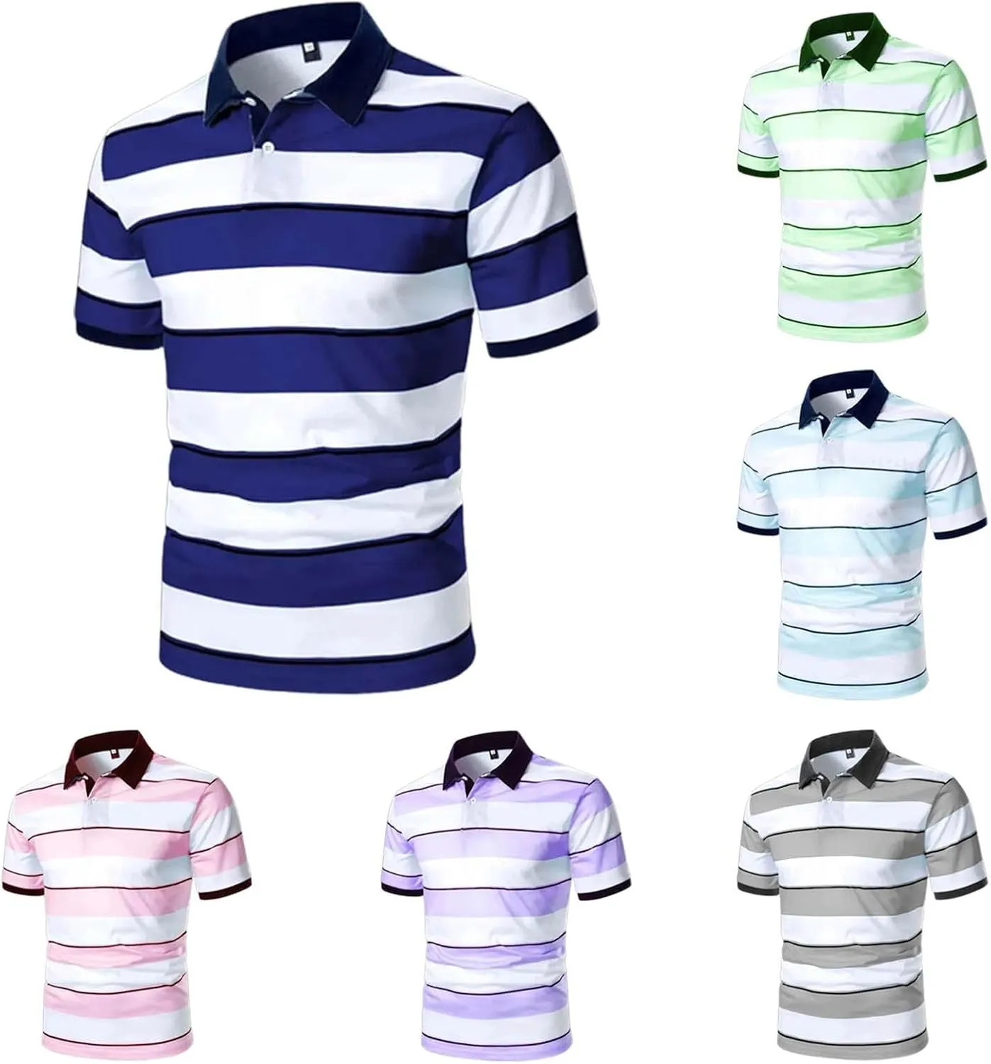 Mens Resort Wear 2025 Muscle Fit Gym Short Sleeve Performance Striped Top Slim Fit Office Casual Fitness Clothing