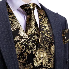 Mens Vest Tie Set Shiny Paisley V-neck Floral Waistcoat Necktie Hanky Pin Clip Cufflinks Tuxedo Casual Disco Party