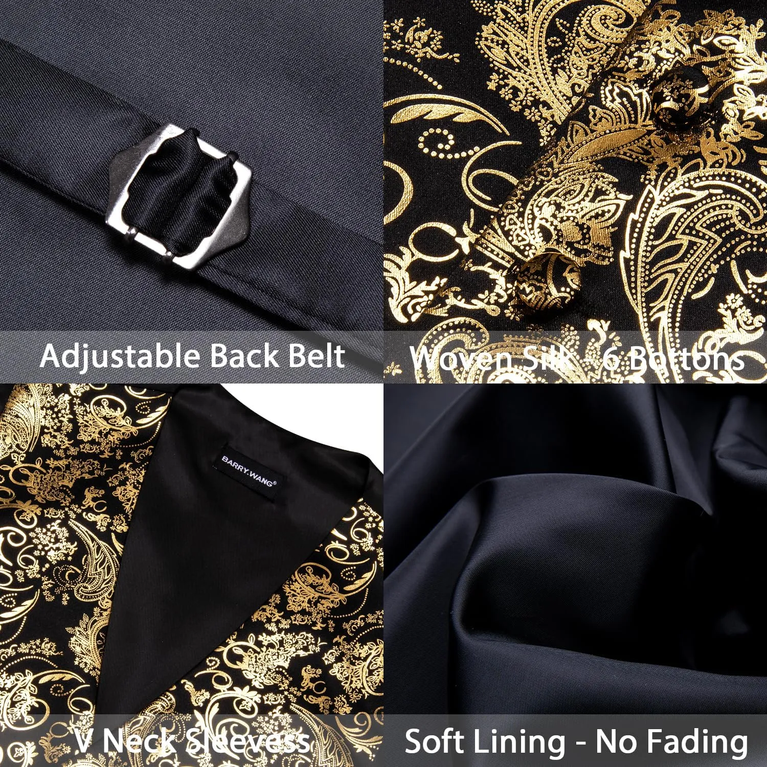 Mens Vest Tie Set Shiny Paisley V-neck Floral Waistcoat Necktie Hanky Pin Clip Cufflinks Tuxedo Casual Disco Party