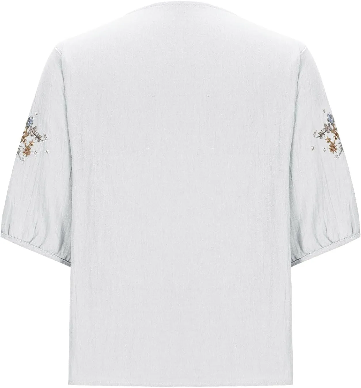 Mexican Embroidered Tops for Women Cotton Linen Shirts Casual Short Sleeve Tunics Summer Round Neck Blouses