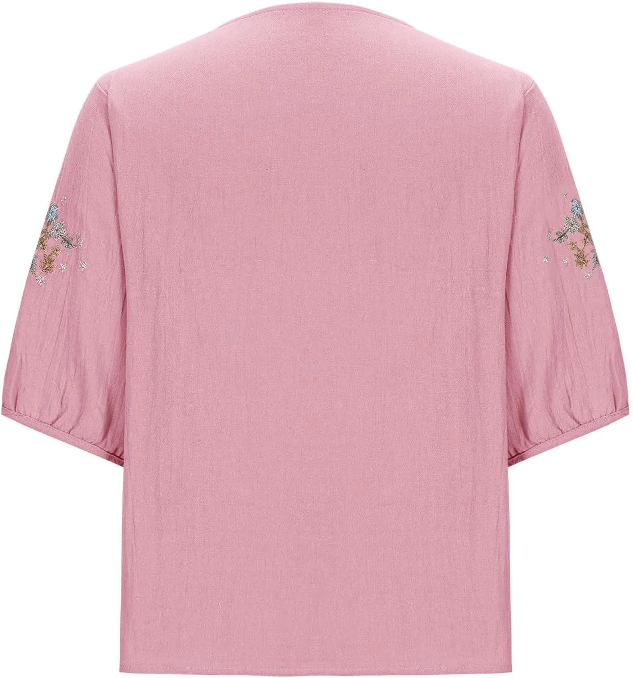 Mexican Embroidered Tops for Women Cotton Linen Shirts Casual Short Sleeve Tunics Summer Round Neck Blouses
