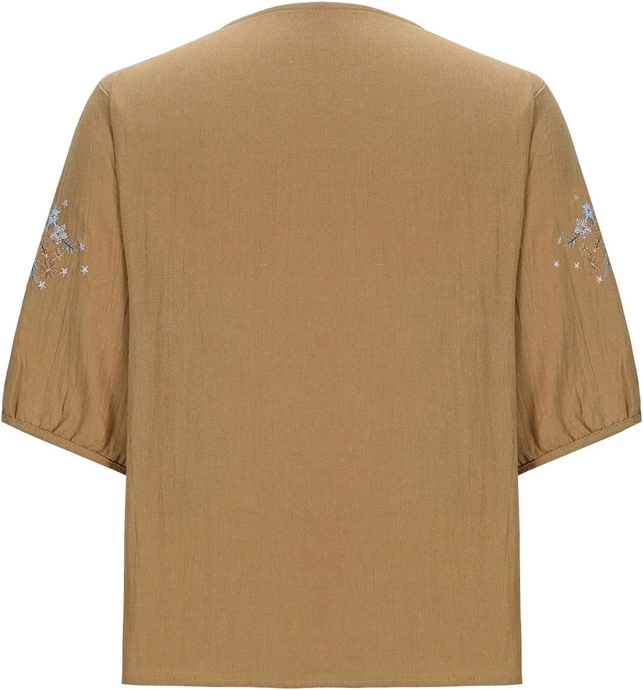 Mexican Embroidered Tops for Women Cotton Linen Shirts Casual Short Sleeve Tunics Summer Round Neck Blouses