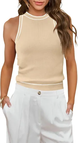MIHOLL Women Summer Racerback Tank Tops Cute Sleeveless Halter Neck Tank Top Trendy Ribbed Cropped Tank Shirts