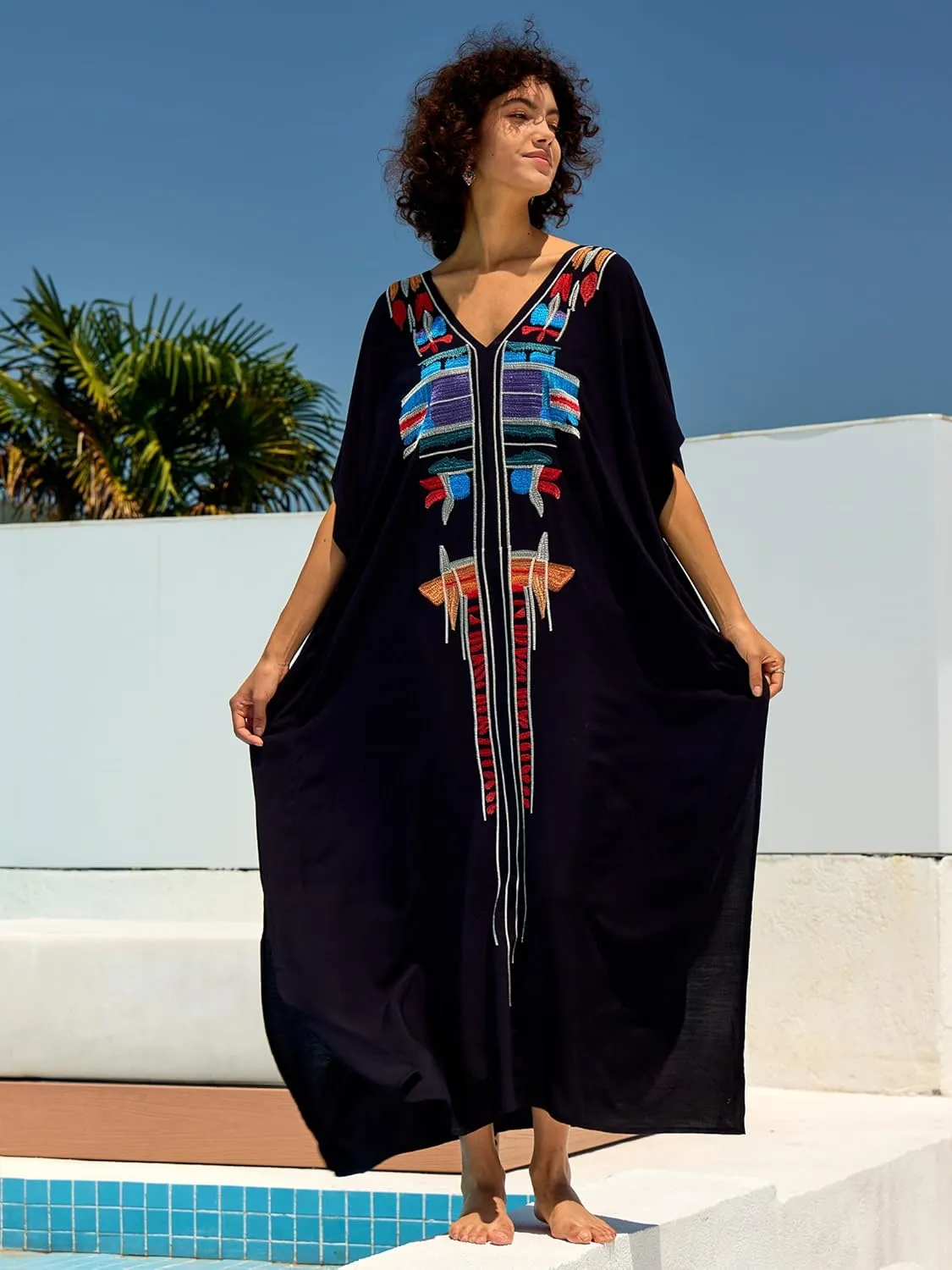 Moroccan Kaftan Dresses for Women Plus Size Caftans Loungewear Embroidered Beach Kaftan Cover up mumu House Dress