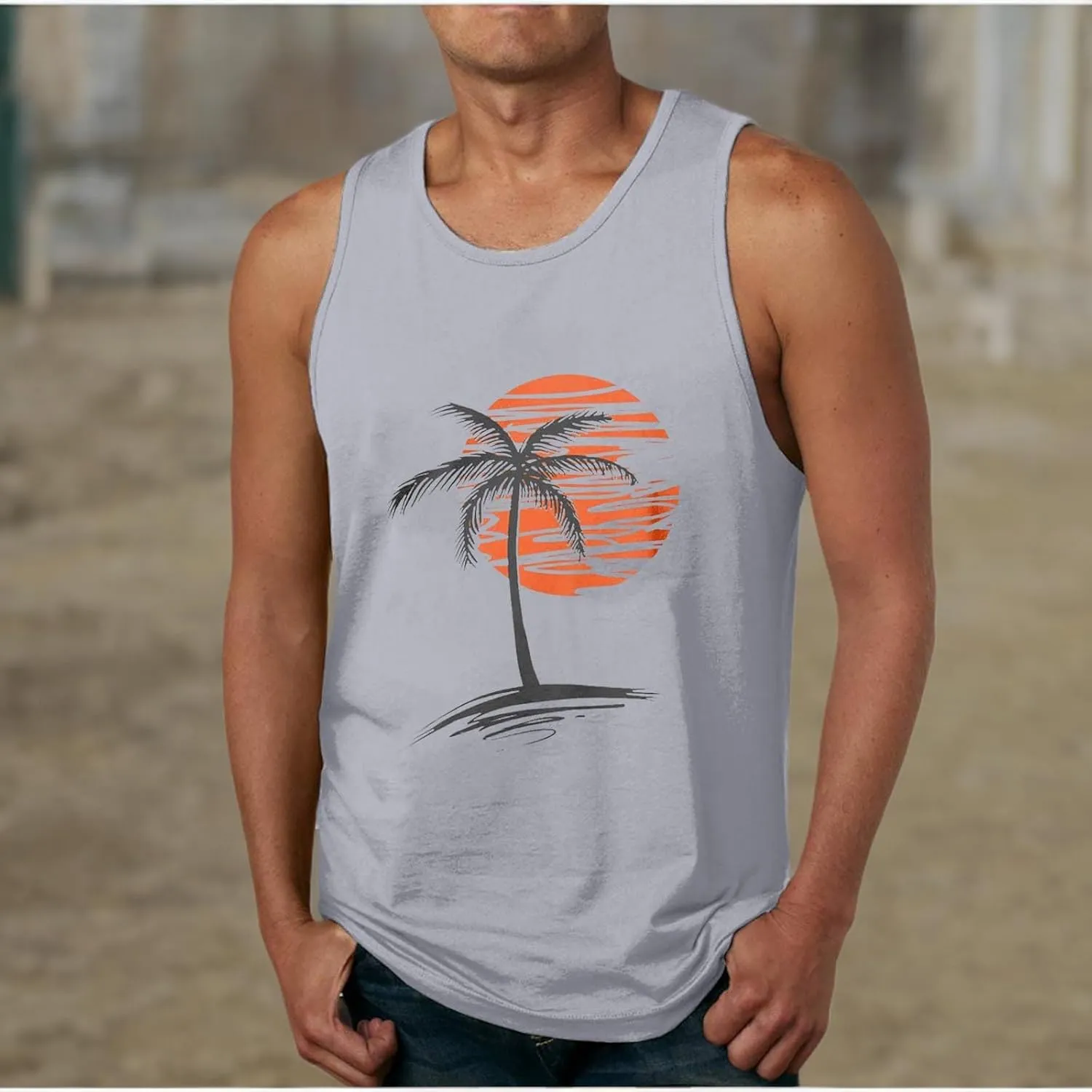NaRHbrg Palm Tree Tanks Tops for Mens Cool Printed Graphic Sleeveless Tank Top Muscle Shirt for Workout Gym Jogging