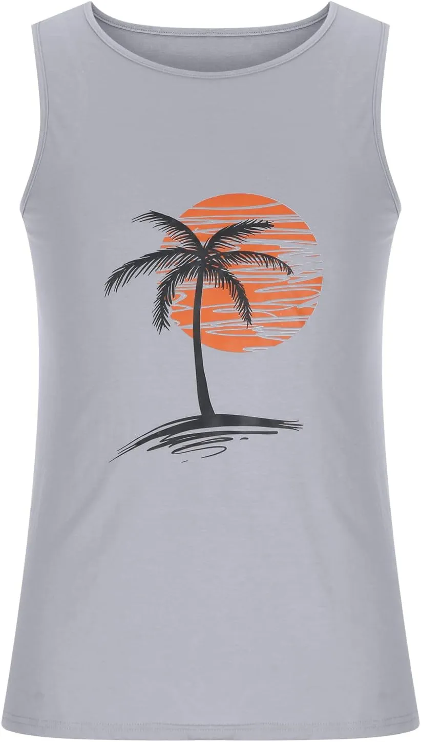 NaRHbrg Palm Tree Tanks Tops for Mens Cool Printed Graphic Sleeveless Tank Top Muscle Shirt for Workout Gym Jogging