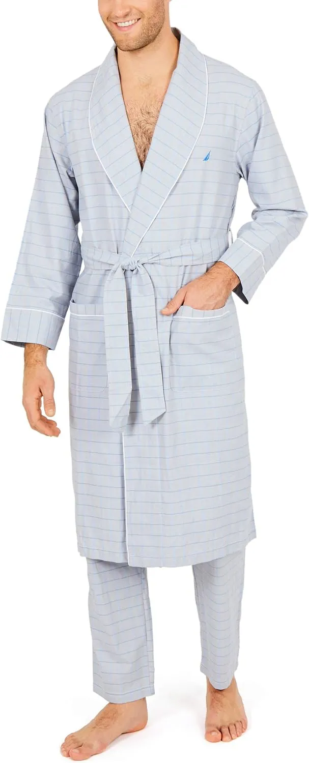 Nautica Men's Long Sleeve Lightweight Cotton Woven Robe