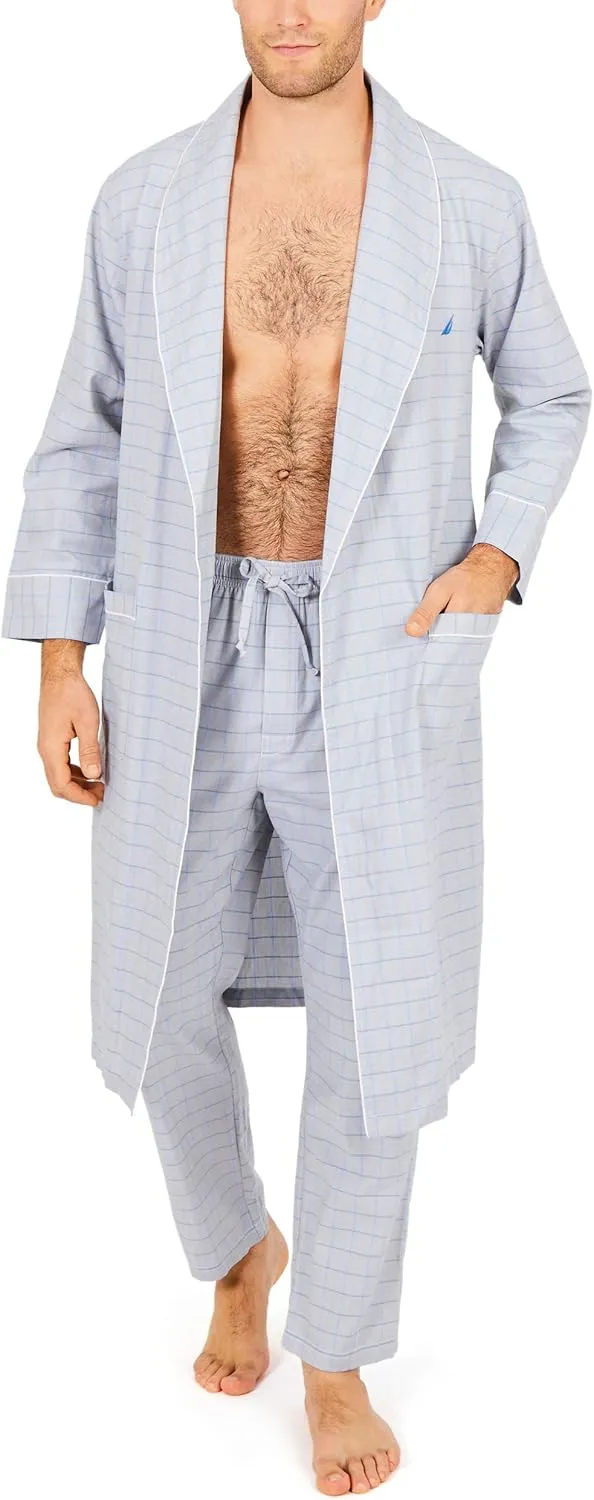 Nautica Men's Long Sleeve Lightweight Cotton Woven Robe
