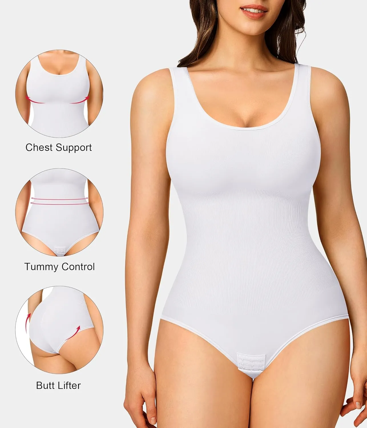 Nebility 2 Piece Shapewear Bodysuit for Women Tummy Control Slim Fit Sleeveless Round Neck Body Suit