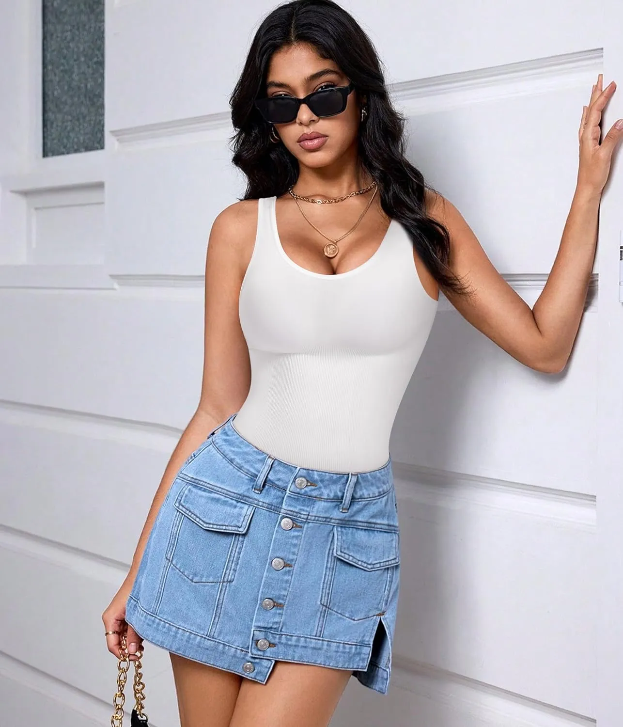 Nebility 2 Piece Shapewear Bodysuit for Women Tummy Control Slim Fit Sleeveless Round Neck Body Suit