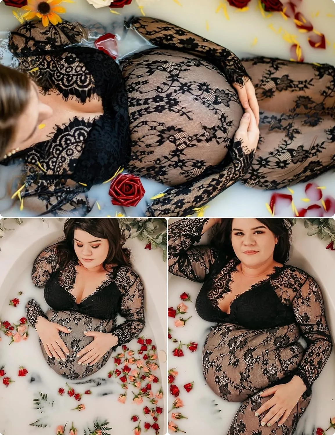 ohyeah Plus Size Long Gown Lingerie Floral Lace Nightgown Lace Maxi Maternity Dress Big Size Long Sleeve Chemise