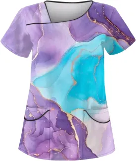 OIOLOYJM Plus Size Scrubs for Women Nurse Gifts Printed Tops Medical Nursing Stretchy Shirts
