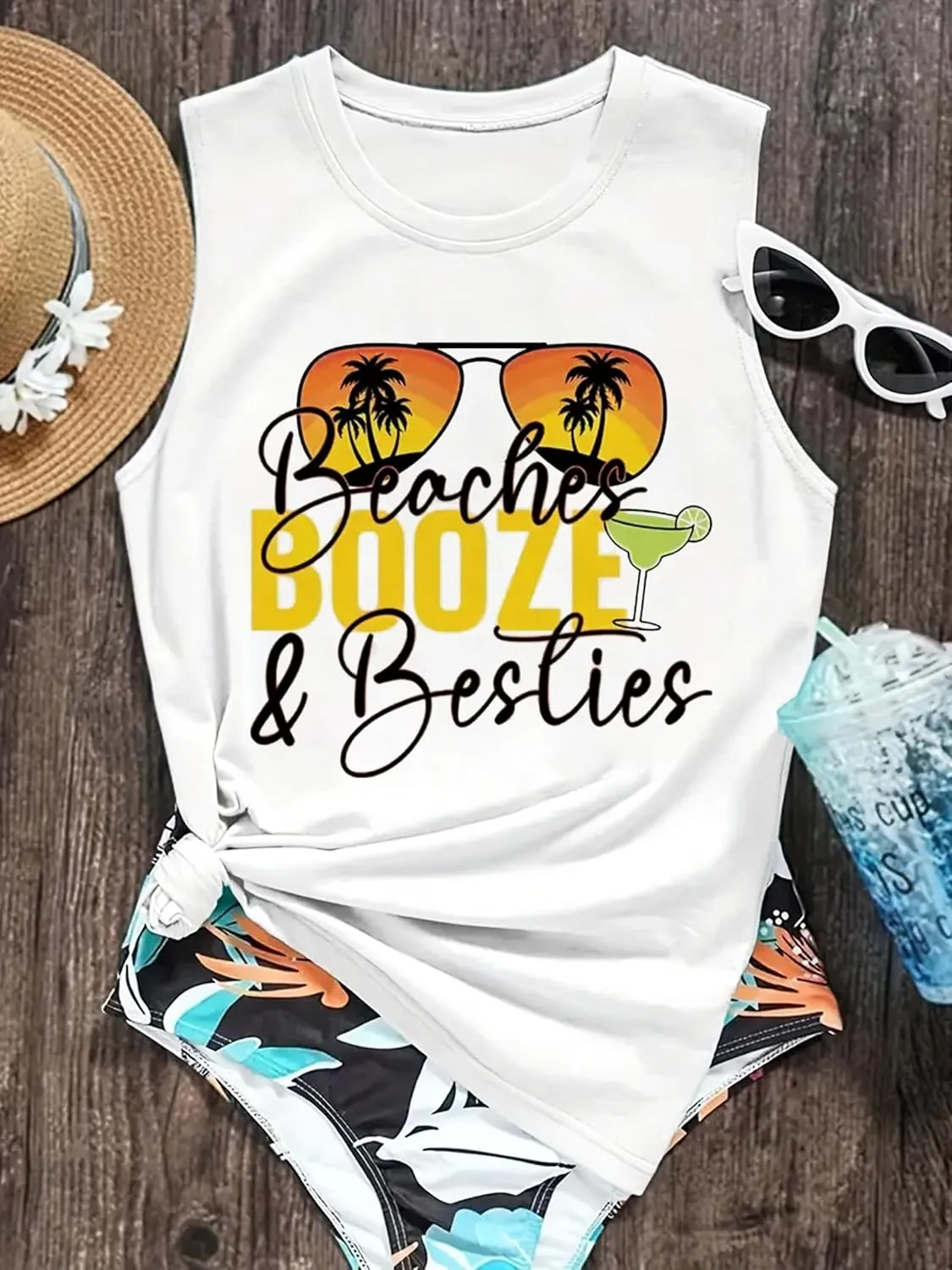 On Cruise Time Coconut Tree Tank Tops for Women Summer Vacation Sleeveless Shirts Casual Beach Praty Graphic Tees Vest