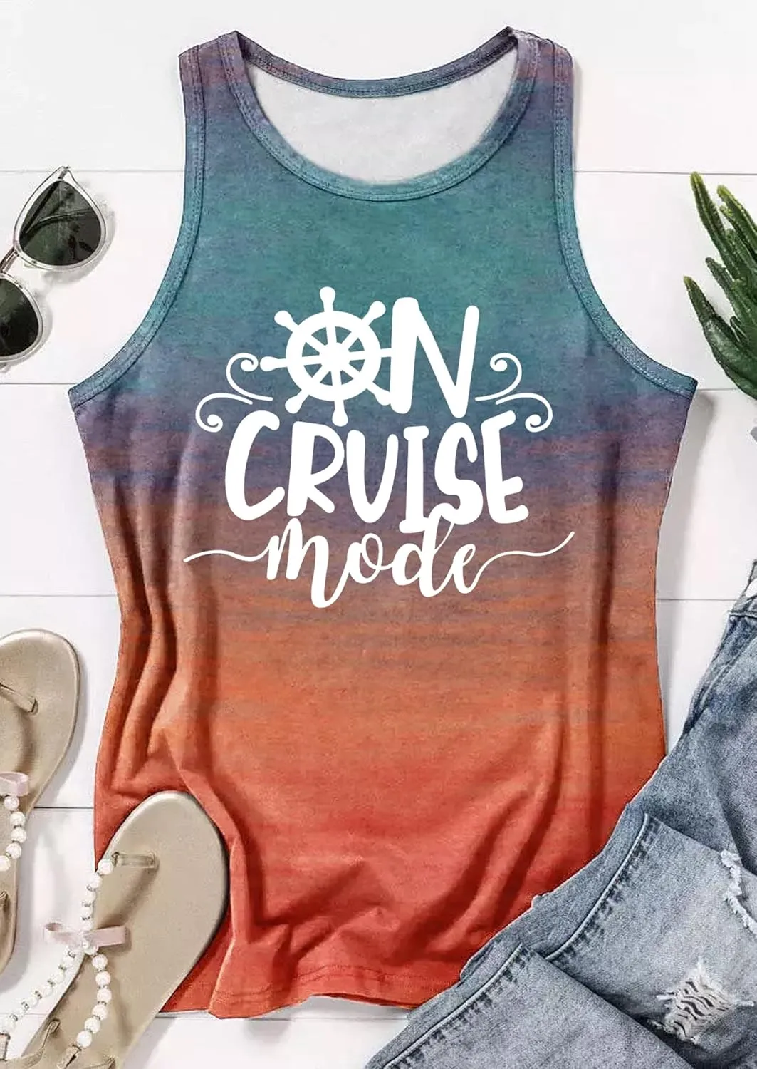 On Cruise Time Coconut Tree Tank Tops for Women Summer Vacation Sleeveless Shirts Casual Beach Praty Graphic Tees Vest